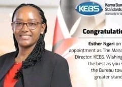 Thumbnail for Esther Ngari takes helm at Kenya Bureau of Standards as Managing Director