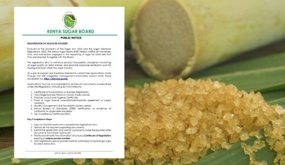 Thumbnail for Kenya Sugar Board orders mandatory registration of sugar repackaging firms 