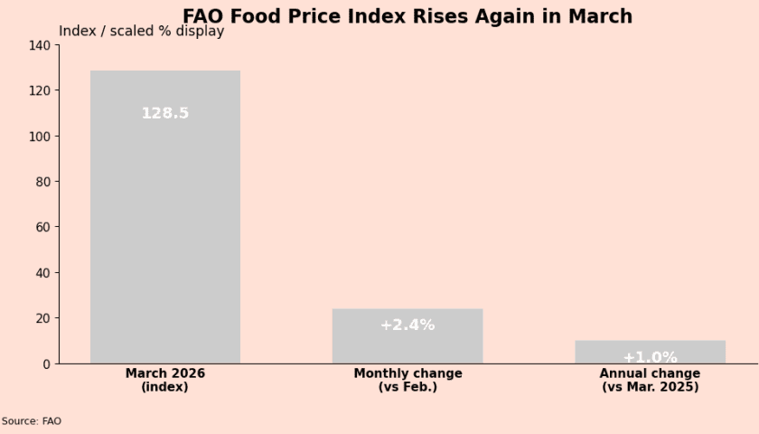Thumbnail for Global Food Prices rise again in March as energy costs push up vegetable oils and sugar – FAO 